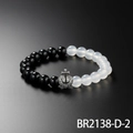 Lapis lazuli style beaded bracelet with black and frosted white beads and heart anchor charm - Black Agate Opal Anchor Style (BR2138-D-2)
