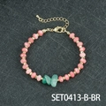 Roze kralenarmband met groene natuurstenen en gouden verstelbare ketting SET0413-B-BR - Rode Koraal En Groen Gestreepte Agaat Armband