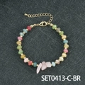 Meerkleurige kralenarmband met roze stenen en vergulde ketting voor dames, chic - Rozenkwarts En Toermalijn Armband