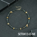 Handgemaakte ketting met blauwe kralen, gele steenfragmenten en gouden accenten - Gele Aventurijn En Blauwe Tijgeroog Ketting