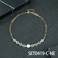 Minimalist gold paperclip chain necklace with white pearl and clear beaded accents - White Crystal Necklace