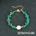 Perlenarmband mit grünem Achat, weißen Perlen und Goldkette Gliedern SET0419-D-BR - Grüner Achat Armband