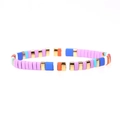 Colorful enamel tile stretch bracelet with mixed bright purple, blue and gold beads - Purple Blue Gold Orange Mix (BR0880-E)