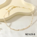 Vintage beaded necklace with pearls, yellow crystal beads and gold metal accents - Citrine