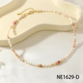 Vintage necklace with white pearls and pink opal beads with adjustable gold clasp - Pink Opal