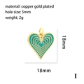 Colgante de corazón de cobre chapado en oro 18K con esmalte verde azulado 18x18mm - Corazón Verde Concéntrico (P03294)