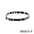 Bohemian black enamel and silver tila bead stretch bracelet with minimalist stackable design - Black and Silver Tila Bead Style (BR0870-A)