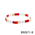 Bohemian elastic bead bracelet with red, white and gold tila enamel tile squares - Red White Gold Tila Bead Style (BR0871-B)