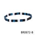 Bohemian style stretch bracelet with blue, black, and white color blocks in glossy finish - Blue Black White Tila Bead Style (BR0872-B)