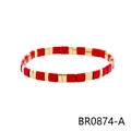 Colorful bohemian stretch bracelet featuring bright red enamel and gold rectangular beads - Red Gold Tila Bead Style (BR0874-A)