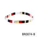 Bohemian stretch bracelet featuring red, black, and white enameled geometric beads - Black White Red Gold Style (BR0874-B)