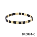 Minimalist bohemian stretch bracelet featuring black and gold enamel square beads - Black Gold Tila Bead Style (BR0874-C)