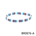 Colorful stretch bead bracelet with blue and magenta tiles in a Bohemian style - Rainbow Stripe Tila Bead Style (BR0876-A)
