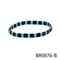 Bohemian style stretch bracelet featuring matte black and light blue rectangular beads - Blue Black Tila Bead Style (BR0876-B)