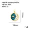 18K vergulde koperen boze oog hanger met blauwe glitter en witte zirkonia steentjes - Zon maan ster (P03168)