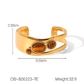 Polished titanium steel bangle with three tiger eye stones in golden finish - Tiger Eye Open Gold Bracelet (OD-B20223-TE)