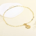 Gold celestial sun moon pendant necklace with cubic zirconia on a paperclip link chain - Golden (NE2308-A)