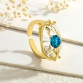 Makroaufnahme verstellbarer Goldring mit blauem Kristall-Auge und Zirkonia-Besatz - Einstellbar Offen / Seeblau (SET0180-A-RG)