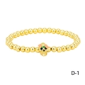 Halloween gold beaded bracelet with sugar skull charm and colorful floral details - Colorful Painted Skull (BR1914-D-1)