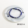 Detailed view of dark blue beaded bracelet with adjustable woven rope and stone beads - Deep Blue Cylinder Style (BR1821-A)