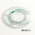 Detail of adjustable green cord bracelet with cylindrical semi-precious stone beads - Light Green Jade Look Style (BR1821-C)