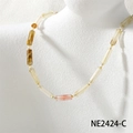 Detail of handmade beaded necklace with natural semi-precious stones and freshwater pearls - Watermelon Pattern Style (NE2424-C)