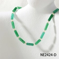 Close-up of beaded necklace with green stones and pearls on a minimalist model - Malaysian Jade Style (NE2424-D)
