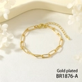 Detail view of gold-plated paperclip chain bracelet with lobster clasp and extender - Gold Plated Paperclip Chain Style (BR1876-A)