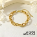 Detail of gold plated heavy metal chain bracelet with textured links and lobster clasp - Gold Plated Textured Thick Chain Style (BR1876-B-1)