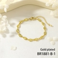 Detail of gold plated coffee bean link bracelet with lobster clasp on white silk - Thick Gold Style (BR1881-B-1)