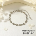 Macro detail of rhodium plated pig nose chain bracelet with lobster clasp and extension - Thick Silver Style (BR1881-B-2)
