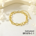 Detailed macro view of gold plated industrial style thick link chain bracelet and lobster clasp - Gold Plated Smooth Thick Chain Style (BR1876-C-1)