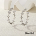 Detail view of European C-shape earrings with baguette cut zircons and silver finish - Baguette Zirconia Style (ER0403-B)