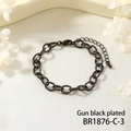 Close-up of gun black plated metal chain bracelet with lobster clasp and adjustable link - Gun Black Plated Smooth Thick Chain Style (BR1876-C-3)
