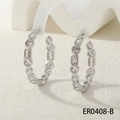 European C-shaped 18K gold plated hoop earrings with diverse zircon stone settings - Mixed Cut Gemstone Style (ER0408-B)