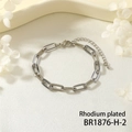 Close-up of rhodium plated heavy industrial style silver chain bracelet with lobster clasp - Rhodium Plated Paperclip Chain Style (BR1876-H-2)