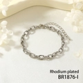 Close-up of rhodium-plated chunky metal link bracelet with lobster clasp and extender - Rhodium Plated Oval Link Style (BR1876-I)