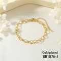 Detailed view of a gold-plated oval link bracelet with a lobster clasp and teardrop charm - Gold Plated Rollo Chain Style (BR1876-J)