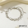 Minimalist silver star link chain bracelet with adjustable lobster clasp on white fabric - Round Link Style (BR1897-A)