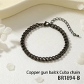 Minimalistisches gunmetal schwarzes Kupfer-Panzerarmband mit verstellbarem Verschluss - Enger Kuba-Kettenstil (BR1894-B) / Gunmetal