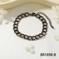 Cooles schweres schwarzes Metallarmband im Industrial-Hip-Hop-Stil für Damen und Herren - Texturierter Doppelring-Stil (BR1898-B) / Gunmetal