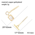 Gold plated heart pendant with zircon stones and OT toggle clasp closure jewelry set - Silver White Rhinestone Square Plate OT Clasp