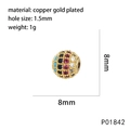 8mm zirkonia tussenkraal in koper-goudlaag met meerkleurige micro-inlegwerk - Multicolor Ronde Kraal (P01842)