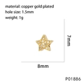 Macro-opname van vergulde sterrenkraal met micro-pave zirkoon en gat van 1,5 mm - Gouden Pentagram (P01886)