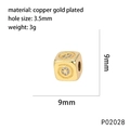 Vergulde koperen kubuskraal met spiraalpatroon en strassteentjes voor doe-het-zelf sieraden - Gouden Spiraal Kubus (P02028)