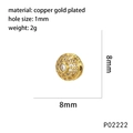 8mm vergulde ronde bedel met micro-ingelegde zirkonia voor het maken van DIY-sieraden - Gouden Pavé Ronde Bal (P02222)