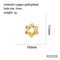 Details van een 10mm gouden hexagram kraal van koper met zirkonia micropavé-zetting - Gouden Hexagram (P02225)