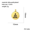 Colgante religioso de loto en aleación chapada en oro para collares y pulseras - Moneda Redonda Buda (P01686)