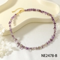Natural Amethyst Crushed Stone Necklace Purple Gemstone Gold Choker Variant Jewellery - Natural Gravel Amethyst Beaded Single Layer Choker (NE2478-B)