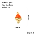 Handmade two-tone geometric seed bead pendant with orange and gold glass beads - Orange Gold Diamond Style (P02252)